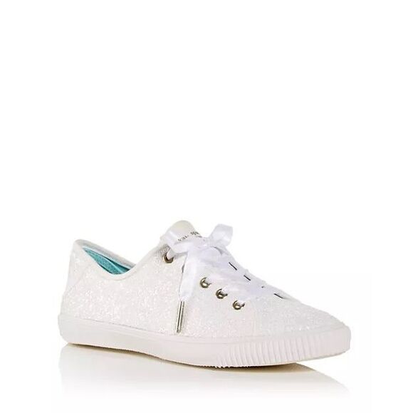 Kate Spade Trista Optic White Glitter Sneakers Womens 8.5 Ribbon Lace Up - Picture 5 of 5